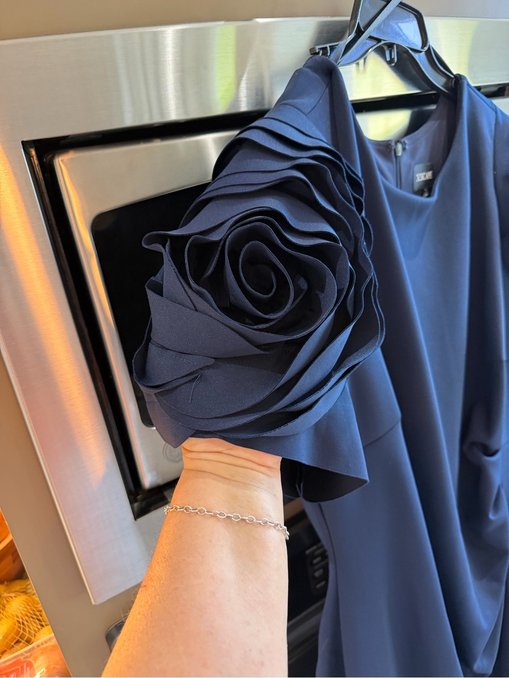 Xscape Navy Draped Maxi Dress with Rosette Sleeves - Picture 2 of 3